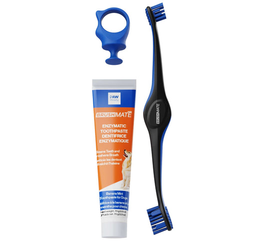Paw Ready Brushing Bundle – Premium Toothbrush – Blue, Biteblock – Small – Blue and BrushMate Toothpaste – Banana Mint