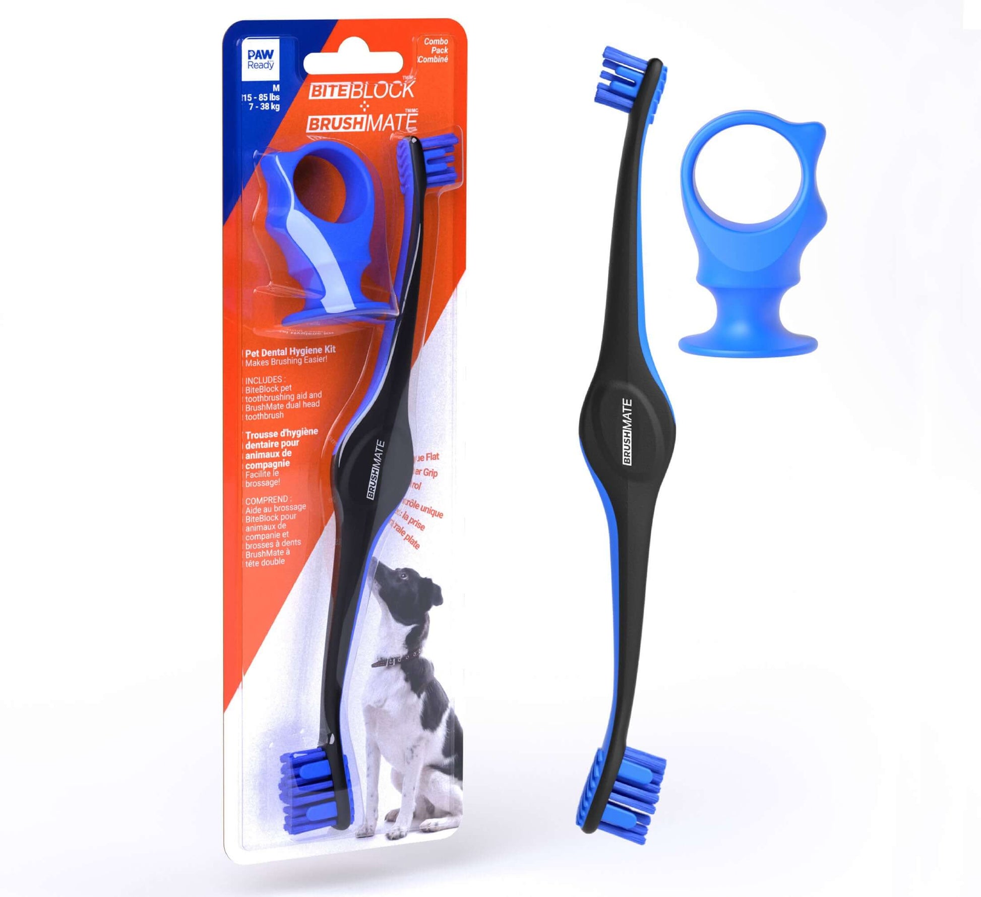 Blue Combo BrushMate Pet Toothbrush & Medium BiteBlock in packaging