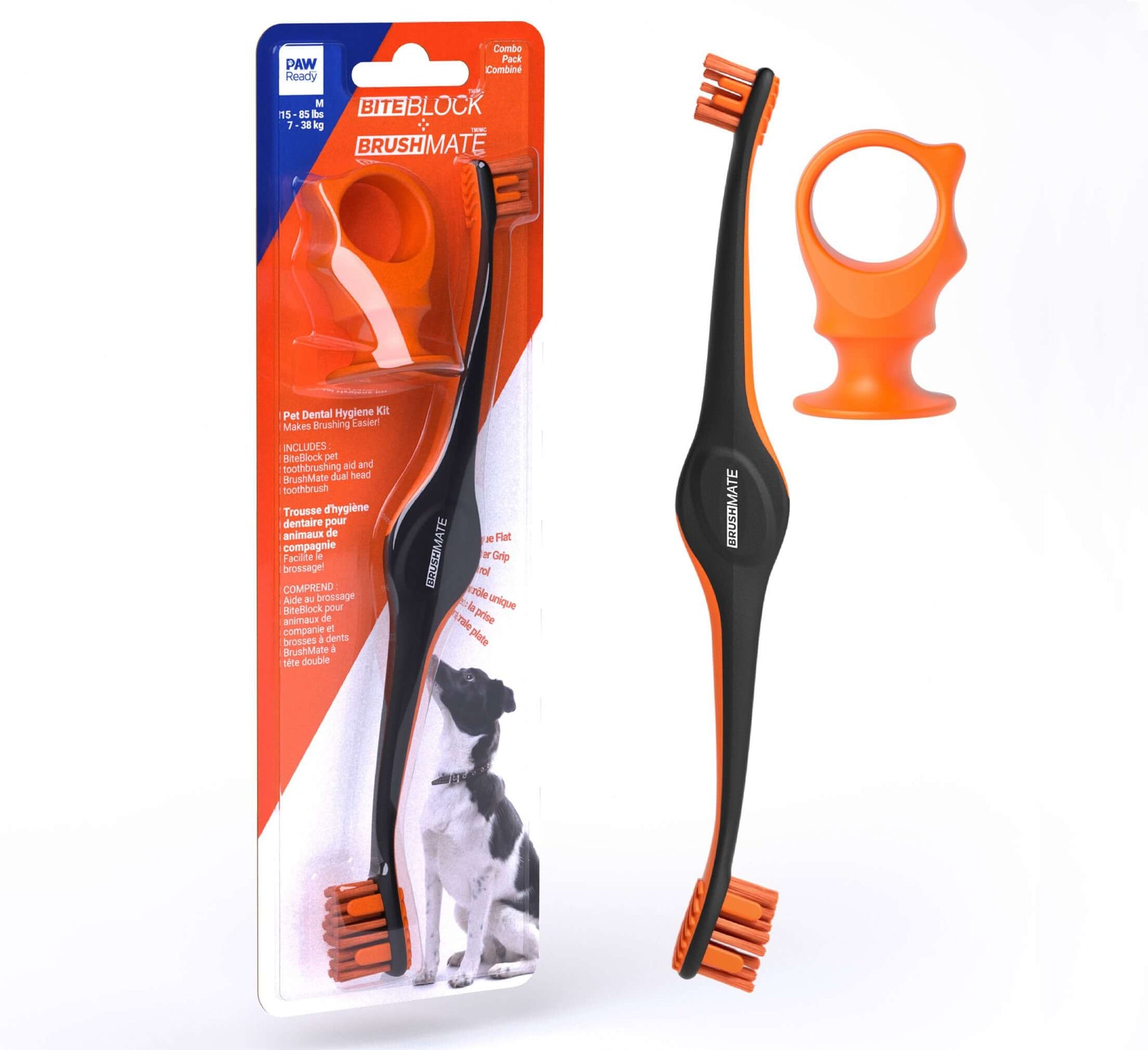 Orange Combo BrushMate Pet Toothbrush & Medium BiteBlock in packaging