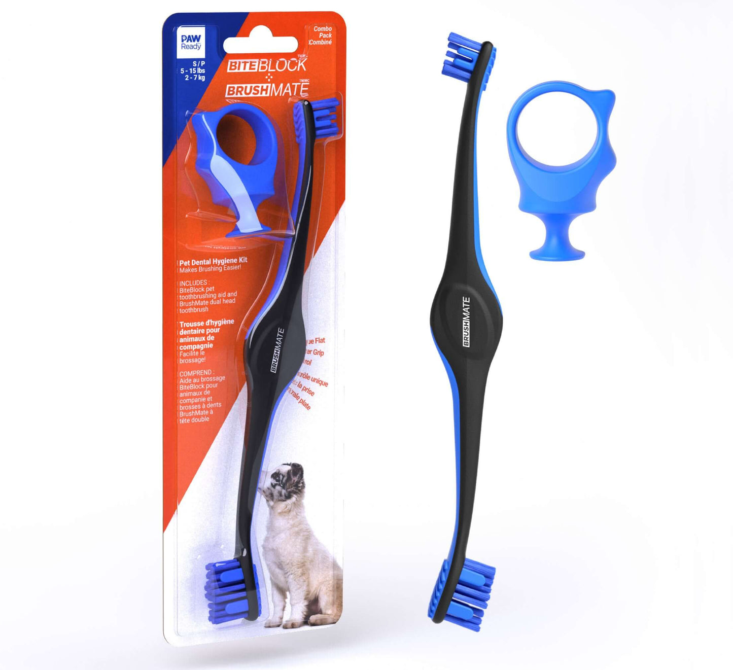 Blue Combo BrushMate Pet Toothbrush & Small BiteBlock in packaging 