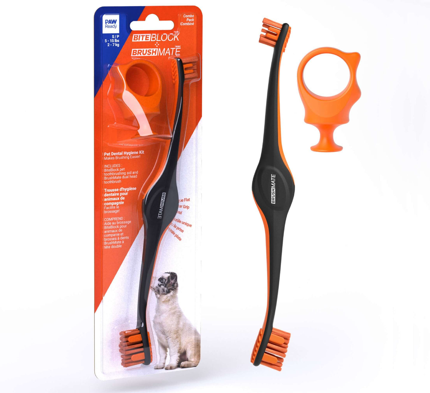 Orange Combo BrushMate Pet Toothbrush & Small BiteBlock in packaging 